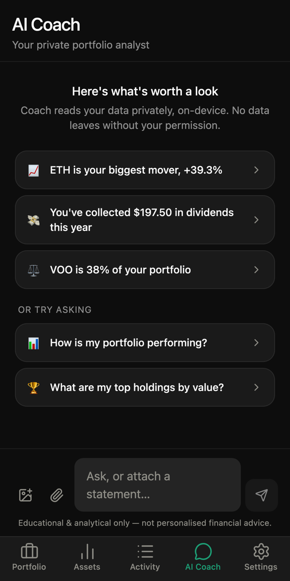 AI Coach answering a question about the portfolio